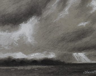 Breaking Light: Original Graphite & Chalk Drawing, 5x7 Matted