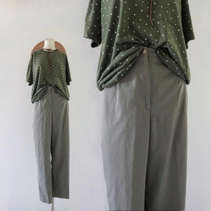 high waist olive trousers - 29 - vintage 90s green green flat front womens classic pants minimal