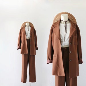 2 pc jacket + trouser set - 29.5 - brown womens suit high waist brown classic academia pants trousers