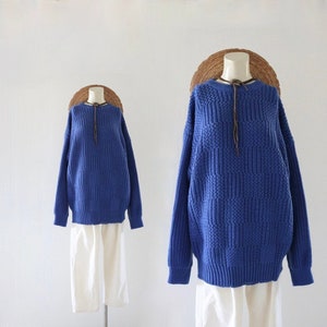 unisex pullover sweater - vintage 90s unisex mens womens blue pullover acrylic casual knit minimal colorful sweater