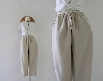 draw string linen crop trousers - l