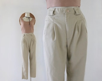 high waist chinos 25-26 - vintage 90s y2k womens beige tan brown pleated front casual pants XS