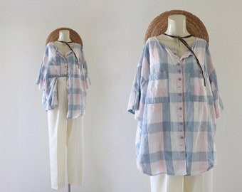 plaid cotton button top