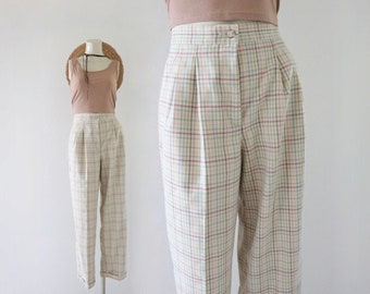 high waist plaid trousers - 25.5 - vintage 90s y2k womens high waist pastel rainbow size XS extra small womens pants