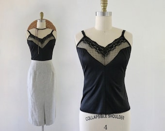 black lace camisole - xs - vintage 80s 90s womens size extra small sleeveless lingerie shirt blouse top cami tank