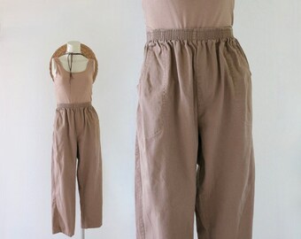 mocha lounge trousers 28-34 - vintage 90s y2k cotton tan brown beige womens elastic simple comfortable basic minimal pants