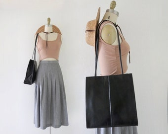 black Italian leather shoulder bag - vintage 90s y2k womens handbag purse tote minimal