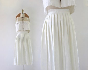 ivory library skirt - 28 - vintage 90s y2k off white cream academia prep school accordion midi classic size small 6