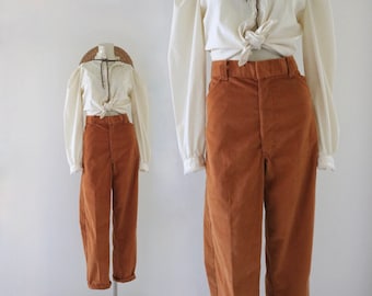 70's terra cotta cords - 33 - vintage 60s 70s unisex mens womens high waist orange corduroy pants trousers boho hippie