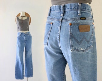 destroyed wrangler jeans - 30 - vintage 90s y2k blue jeans western unisex mens womens wranglers distressed rustic holes pants western