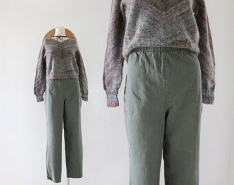 olive lounge trousers - m - vintage 90s y2k dark green womens elastic simple comfortable basic minimal pants size medium