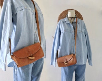 leather barrel crossbody bag - vintage honey thick sturdy leather shoulder purse small minimal rustic