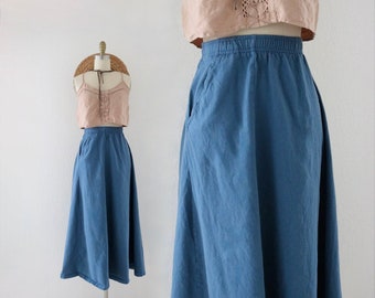 knit cotton maxi skirt 30-38 - vintage 90s y2k blue casual comfortable long ankle Saturday weekend simple skirt size medium large