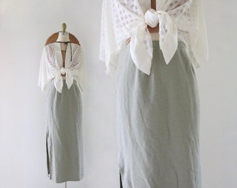 sage linen maxi skirt 27.5-32 - vintage womens size small medium light green 90s y2k minimal long spring summer natural skirt