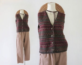 library button knit - s - vintage 90s y2k womens size small sweater vest sleeveless classic academia fair isle cotton spring