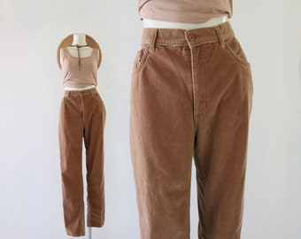 honey corduroy trousers - 30 - vintage 90s y2k unisex mens womens brown cotton flat front pants minimal casual