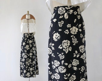 black floral maxi skirt - 26 - vintage 90s y2k spring summer botanical dark floral long ankle skirt