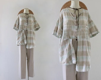 plaid cotton button top