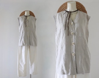 natural linen top - m