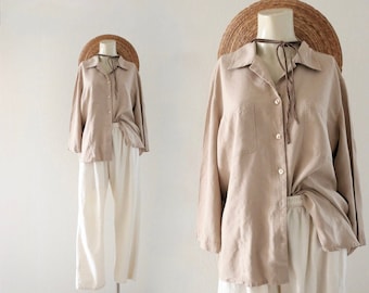 beige silk blouse - l