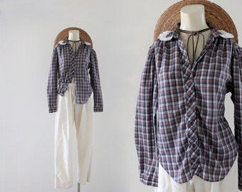 plaid + eyelet blouse - m