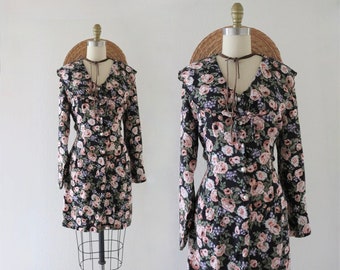 rose garden tie back dress - m - vintage womens 90s y2k cute floral short mini long sleeve spring summer cottage cottagecore size medium