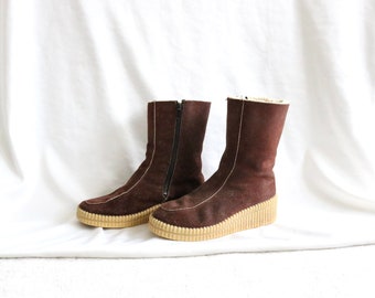 70's sherpa + suede snow boots - 6