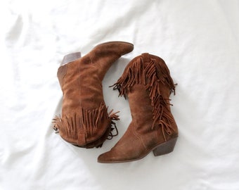 whiskey suede fringe boots - 8