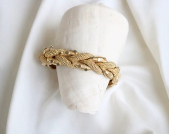 golden link bracelet - vintage 80s 90s womens gold braided classic romantic gift present