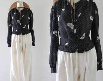 70s chiffon peplum top - xs
