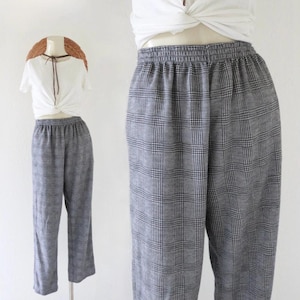 plaid lounge trousers 25-32 - vintage 90s y2k black white womens size small comfortable high waist pants
