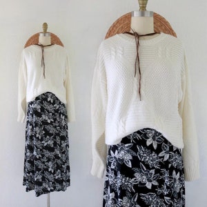 blanco pullover sweater - s - vintage 80s 90s white acrylic usa cable knit simple casual minimal comfortable white long sleeve