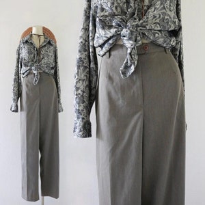 high waist trousers - 31 - vintage 90s y2k womens gray flat front pants