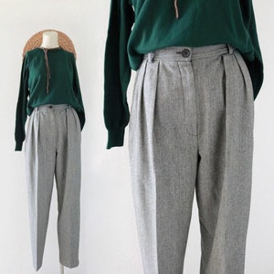 micro houndstooth wool trousers - 26.5 - vintage 80s 90s black white womens pleat pleated front pants size small 4
