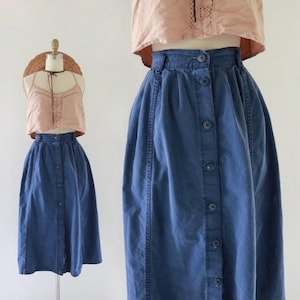 worrrn full button skirt 33-35 - vintage 90s y2k womens Cherokee size large usa blue cotton midi skirt