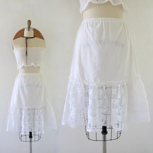 white lace skirt 28-32 - vintage 80s 90s white womens size small romantic cute cottage cottagecore petticoat summer skirt