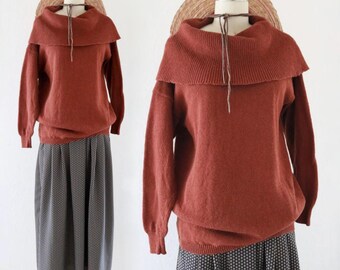 rust cowl sweater - s - vintage womens