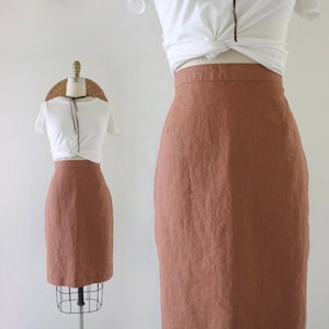 linen terra cotta skirt 29.5-31 vintage 90s y2k womens orange brown size 8 above knee minimal mini skirt image 1