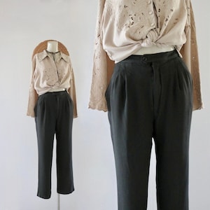 high waist olive trousers - 25 - vintage 90s y2k green high waisted pleat pleated front womens pants