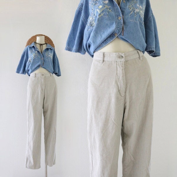bone corduroy trousers - 31 - vintage 90s y2k womens white beige taupe gray flat front pants minimal casual medium