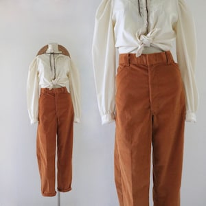 70's terra cotta cords - 33 - vintage 60s 70s unisex mens womens high waist orange corduroy pants trousers boho hippie