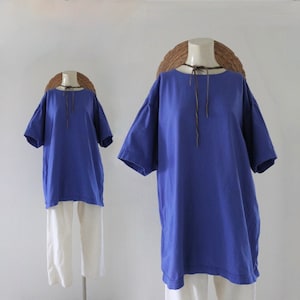 oversized longline blue tee vintage 90s y2k womens blue short sleeve casual comfortable t-shirt image 1