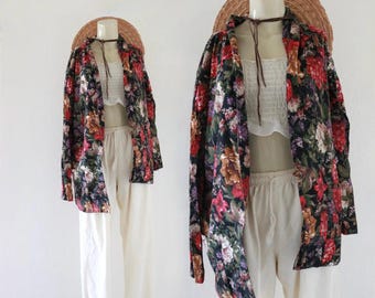 dark floral library jacket - s- womens 90s black flower flowercore maximalist blazer suit jacket academia library small