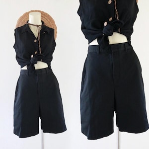 black cotton shorts - 26-27 - vintage womens chino Bermuda high waist waisted size 4 shorts