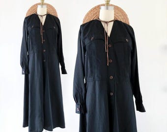 black button dress - s/m - vintage 90s 1990s long sleeve omens small medium