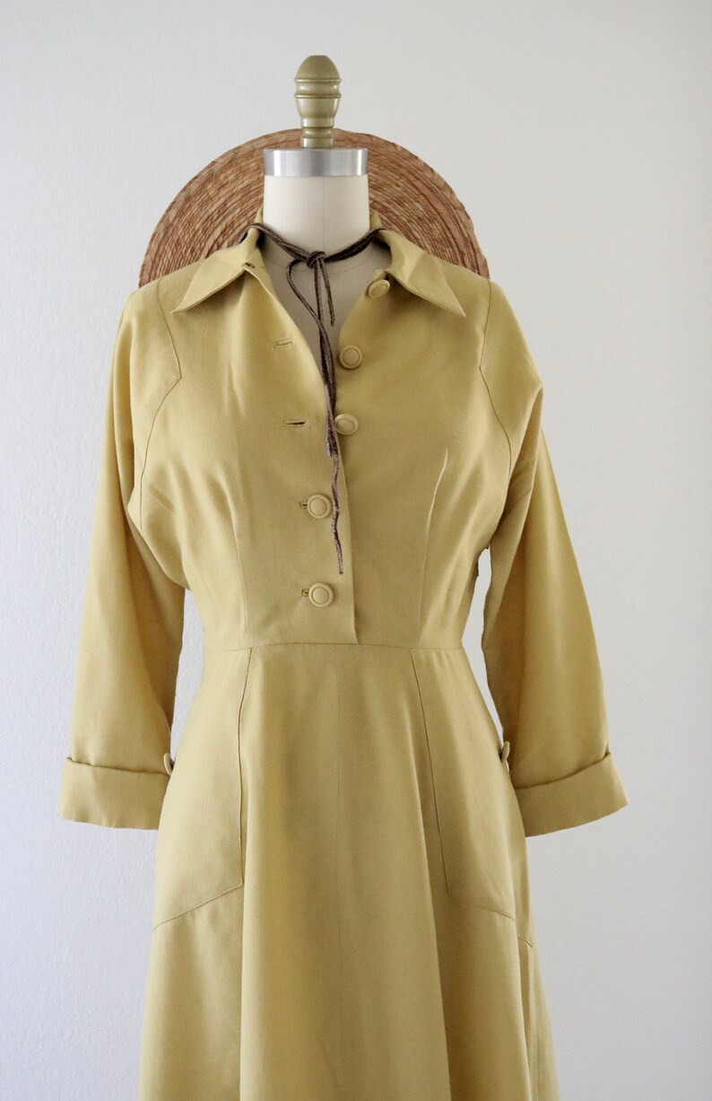 40s marigold wool dress - 4 - vintage forties womens long sleeve mid century small gold yellow dolman dress