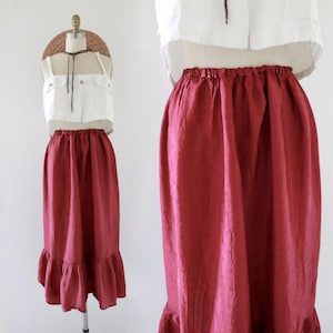imperfect handmade skirt 24-38 vintage wine burgundy simple tiered midi skirt