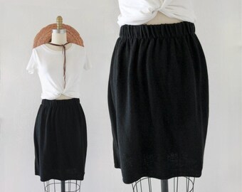 black knit skirt 26-32 - vintage 80s 90s womens short mini sweater skirt minimal classic knee