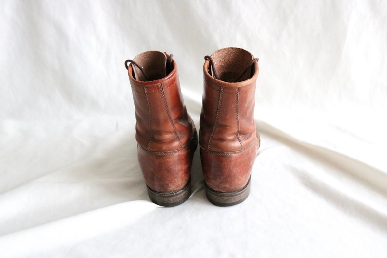 worrrn whiskey leather lace boots 7 vintage 90s brown tan beige lace western cowboy cowgirl boots Justin shoes seven image 6