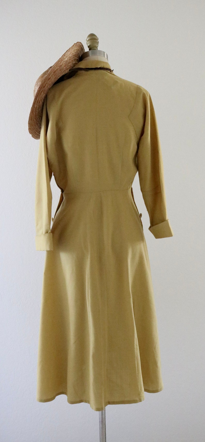 40s marigold wool dress - 4 - vintage forties womens long sleeve mid century small gold yellow dolman dress